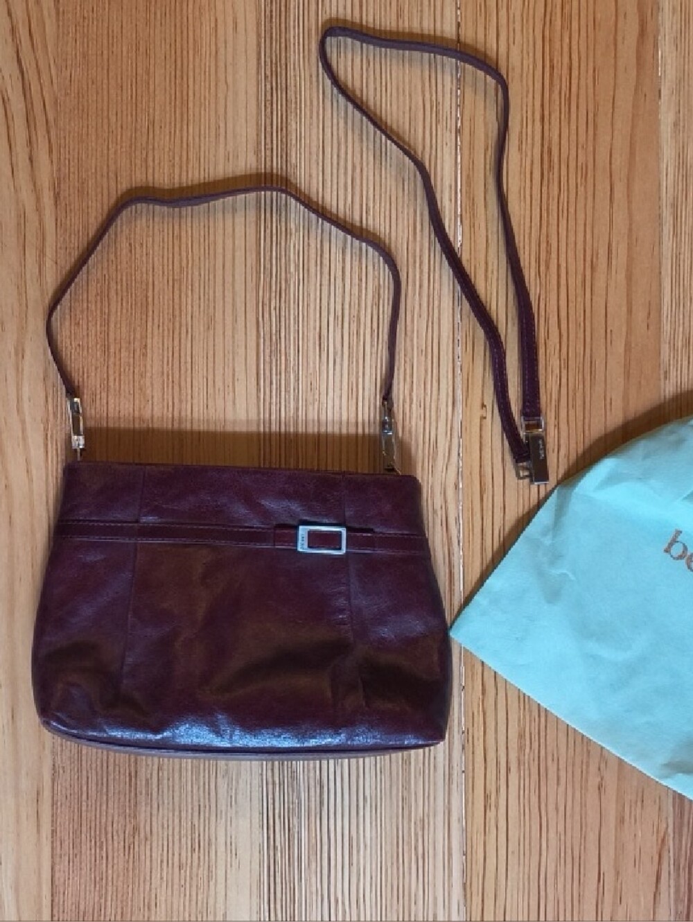 Belsac Denmark Danish Leather Burgundy Wine Color Zip Close Purse NEW 2 Straps